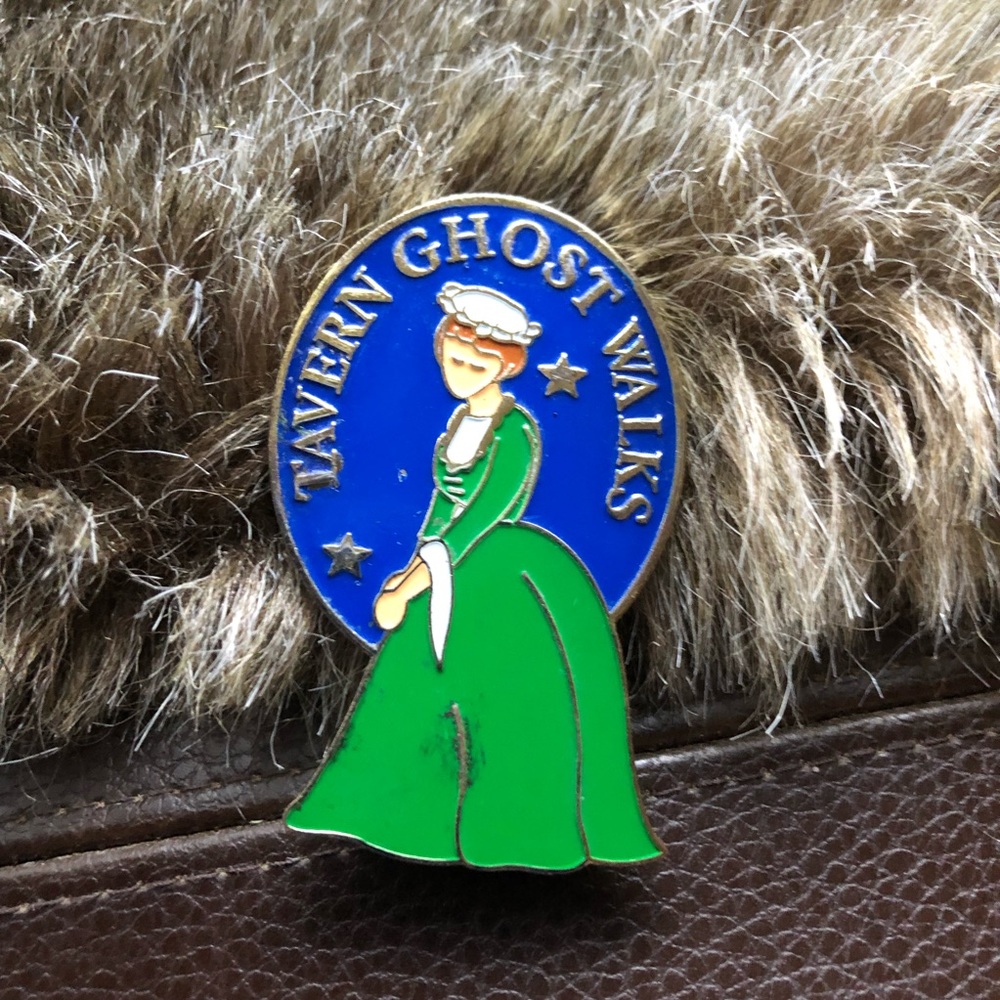 Vintage enamel tavern ghost walks pin
